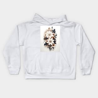 Elegance in Monochrome: Captivating Floral and Twirls Vector Art Kids Hoodie